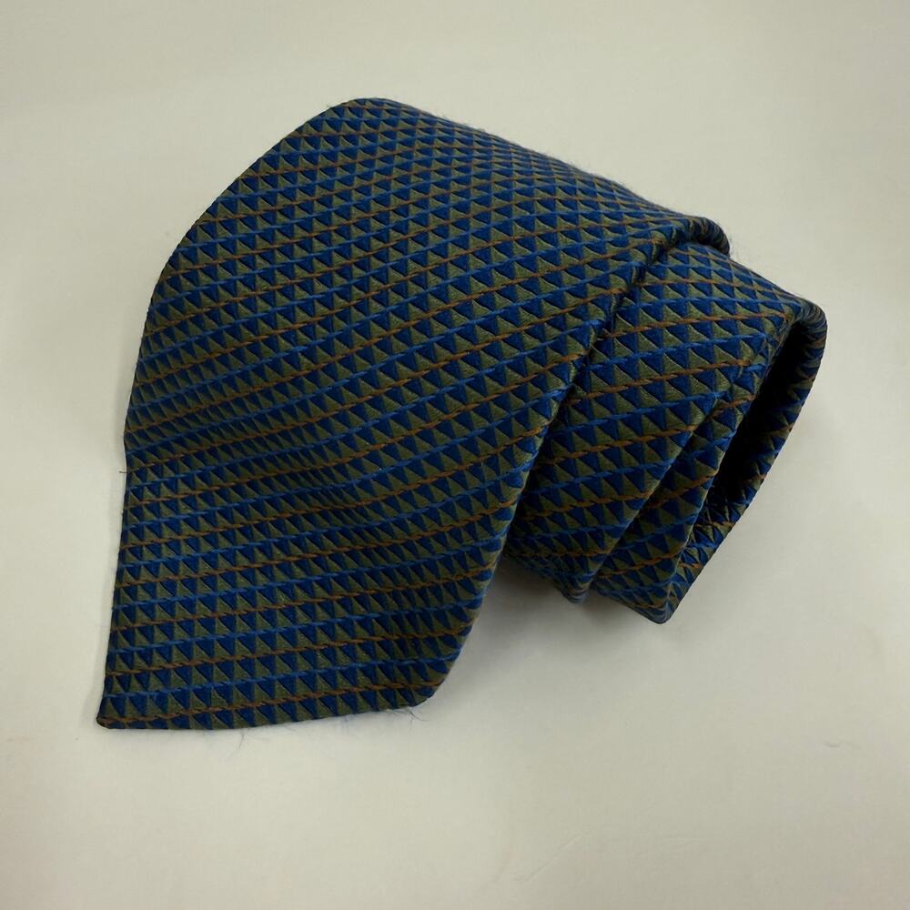 Altea Milano Silk Tie Blue Green Geometric Hand Made in Italy 3.5 in